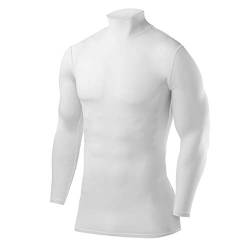 PowerLayer Herren Kompression Basisschicht Oberteil mit Langen Ärmeln und Mock Neck Ausschnitt - Weiss, L von PowerLayer