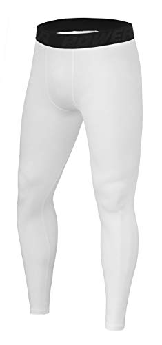 PowerLayer Herren Leggings, Kompressionshose, Sporthose, Lang - Weiss, S von PowerLayer