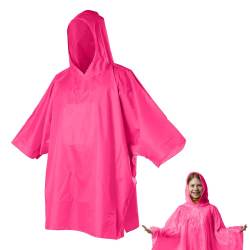 wiederverwendbarer Regenponcho, ultraleicht, 70 g, Regencape mit Kapuze, wasserdicht, winddicht, für Männer und Frauen und kinder, Wandern, Reisen, Camping, Angeln, Trekking (kinder, Fuchsie) von Powersell