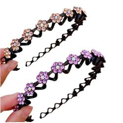 Rhinestone Stirnband, 2 Stück Mode Rutschfeste Kristallblume Elastische Wellenförmige Haarbänder Haarreifen Haarschmuck Für Frauen Mädchen von Ppmter