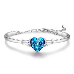 Praelinos Armband Damen 18K Weiß Vergoldet Herz Armkettchen Anhänger Armband Kristall Cubic Zirkonia Schmuck Geschenke für Frauen Mama Freundin Muttertag Valentinstag Weihnachten (Blu) von Praelinos