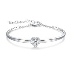 Praelinos Liebe Herz Armband Damen Weiß Vergoldet 5A Cubic Zirkonia Geburtsstein Schmuck Armbänder Geschenke für Frauen Mama Freundin Mädchen Weihnachten Valentinstag Geburtstags von Praelinos