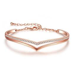 Praelinos Minimalistische Armbänder für Frauen 18K Rose vergoldet Armband mit 5A kubischen Zirkonia Schmuck Geburtstag Geschenk für Mama Freundin Frau Mädchen ihr von Praelinos