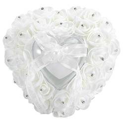 Ringbox Hochzeit, Hochzeit Ringkissen Romantic Rose Band Herzform Ring Kissen Box Accessoires Schmuck Hochzeit Geschenk, Heirat Paar Ring Halter Hochzeit Accessoires Für Eheringe Ringe von Pragmatic