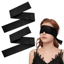 Prasacco 2 Stück Satin Augenbinde, 150x7 cm Weiche Schlafmaske mit V-Ausschnitt Verstellbare Augenabdeckung Reise-Augenmaske Satin Augenmaske für Frauen, Männer, Erwachsene, Paare (Schwarz) von Prasacco