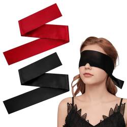 Prasacco 2 Stück Satin Augenbinde, 150x7 cm Weiche Schlafmaske mit V-Ausschnitt Verstellbare Augenabdeckung Reise-Augenmaske Satin Augenmaske für Frauen, Männer, Erwachsene, Paare (Schwarz, Weinrot) von Prasacco
