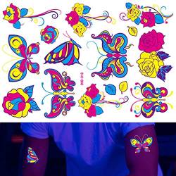 Glow UV-Neon-Körper-Gesichts-Haut-Aufkleber,Gefälschtes Gesicht Schmetterlinge Aufkleber UV Schwarzlicht - Rave-Festival-Accessoire für Frauen, Partyzubehör Pratvider von Pratvider