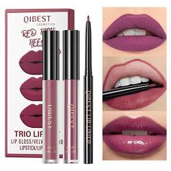 Lipgloss Lip Liner-Set - Lipgloss und Lip Liner Pen Makeup Kit - 1 Lip Liner, 1 Matte Lip Glaze, 1 Lip Gloss, Antihaftbecher, Langanhaltendes Make-up-Geschenk für Frauen, Ganzjähriges Pratvider von Pratvider