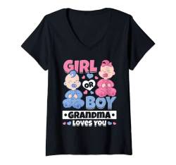 Damen Girl Or Boy Grandma Loves You - Neugeborenes Baby Gender T-Shirt mit V-Ausschnitt von Pregnancy Baby Gender Reveal Baby Shower