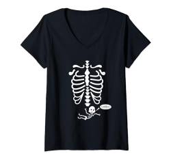 Frauen Skelett Baby Schwangere Röntgen-Rippe Käfig Halloween Kostüm T-Shirt mit V-Ausschnitt von Pregnancy Family Halloween Baby Reveal Costumes