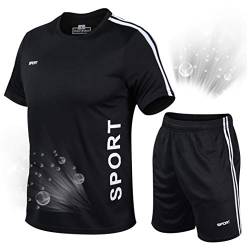 Premewish Männer Seitliche Streifennaht Trainingsanzug Rundhalsausschnitt Sport-Set Sexy Kurzarm-Shirt + Kurze Hose Laufen Jogging Fitness 2-Teiliges Outfit-Set Sportbekleidung M-4XL von Premewish