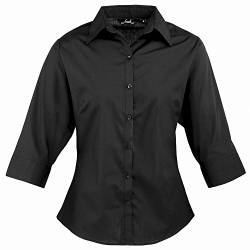 Damen-Bluse / Arbeitshemd, Popeline, 3/4-ärmel Gr. 44, schwarz von Premier Hospitality