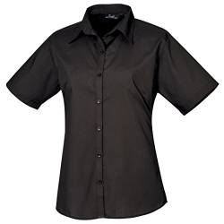 Premier Workwear Damen Bluse Ladies Short Sleeve Poplin ,Schwarz, Herstellergröße 22 von Premier Workwear