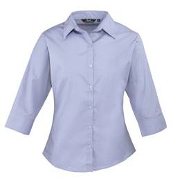 Premier Workwear Damen Ladies Poplin Blouse 3/4 Sleeved Bluse, Blau (Mid Blue), 44 (Herstellergröße: 16) von Premier Workwear