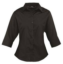 Premier Workwear Damen Ladies Poplin Blouse 3/4 Sleeved Bluse, Schwarz (Black), 24 inches (Herstellergröße: 24) von Premier Workwear