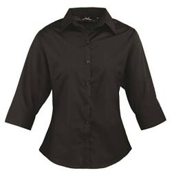 Premier Workwear Damen Ladies Poplin Blouse 3/4 Sleeved Bluse, Schwarz (Black), 50 (Herstellergröße: 22) von Premier Workwear