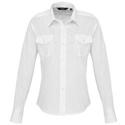 Premier Damen Langarm-Hemd im Piloten-Stil (36 DE) (Weiß) von Premier
