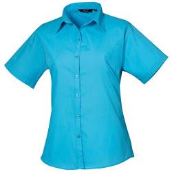 Premier Damen Popeline Kurzarm Bluse Damen Einfarbig Arbeitshemd, türkis, 40 von Premier