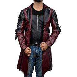 Premium Wears Herren Punk Rave Poison Steampunk Gothic Kastanienbraun & Schwarz Kunstleder Militär Mantel Jacke, Kastanienbraun & Schwarz, S von Premium Wears