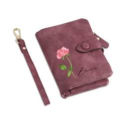 Personalisierte Geldbörse Damen Leder Geburtstag Blume Name Brieftasche Portemonnaie Geschenk für Damen Mutter Ehefrau Muttertag (Lila) von Presentimental