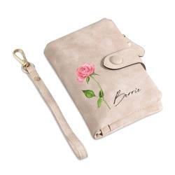 Personalisierte Geldbörse Damen Leder Geburtstag Blume Name Brieftasche Portemonnaie Geschenk für Damen Mutter Ehefrau Muttertag (Rosa) von Presentimental