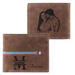 Personalisierte Herren Geldbörse mit Namen Foto Gravur Großbuchstabe Männer Personalisiert Bifold Portmonee Geschenk für Papa Geburtstag Vatertag (B-Braun) von Presentimental