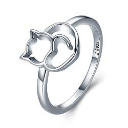 Presenski Niedlich Katze Ring, 925 Sterling Silber Katze Ring Weihnachten Geschenk für Frauen von Presentski