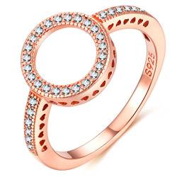 Presenski Rose Gold Ring Damen, Kreis Ring Silber 925 Zirkonia Ring für Mädchen von Presentski