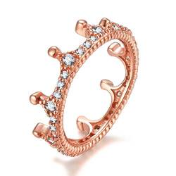 Presentski 925 Sterling Silber Rosegold Vergoldet Prinzessin Kronen Ring, Zirkonia Verlobung Ring für mädchen von Presentski