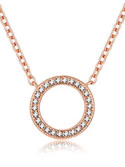 Presentski Damen Kette Rosegold-Halskette 925 Silber mit Anhänger Kreis Geometrie Zirkonia weiß 45cm|Zarte Kette Runder Anhänger von Presentski