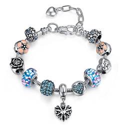 Presentski Verstellbares Armband mit Rosa Murano Charme Blumen Glasperlen Herz Love für Damen Geschenk von Presentski