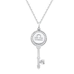 Presentski Waage Sternbild Anhänger Halskette Damen: 925 Sterling Silber Waage Halsketten Platin Überzogen Kette Sternbilder Astrologie Schlüssel Halsketten mit Herz Zirkonia Horoskop Halskette von Presentski