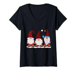 Drei Zwerge in rot kariertem Hut Zwerg Weihnachten T-Shirt mit V-Ausschnitt von Pretees