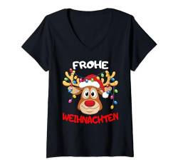 Lustige Rentier Frohe Weihnachten Frohe Weihnachten T-Shirt mit V-Ausschnitt von Pretees