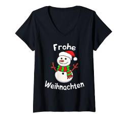 Lustiger Schneemann Frohe Weihnachten T-Shirt mit V-Ausschnitt von Pretees