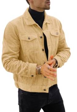 Herren Cordjacke, Slim Fit, Vintage, lässig, Herbst, leichter Trucker-Mantel - Beige - X-Large von Pretifeel