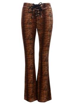 Damen Animal Print Schlaghose aus Samt Tigermuster Hose S von Pretty Attitude