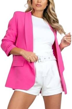 Damen Geraffte Solide Langarm Vollständig Gefüttert Blazer Einfarbig Kragen Casual Damen Jacke Leicht Top Fronttaschen, kirschrot, 38-40 von Pretty Attitude