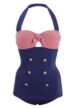 Maritimer Damen Sailor Pin Up Rockabilly Retro Badeanzug blau XL von Pretty Attitude