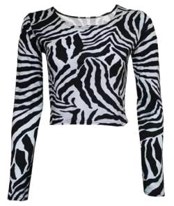 Pretty Attitude Crop Top Langarm U-Ausschnitt Damen BH T-Shirt Weste Top, Zebra Print, 38-40 von Pretty Attitude