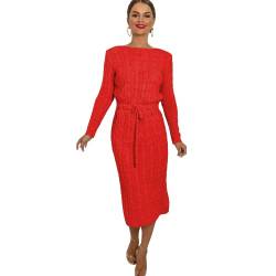 Pretty Attitude Damen Strickkleid Midikleid für den Winter Damen Wollkleid, rot, 34-36 von Pretty Attitude