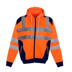 Pretty Attitude Herren Hi-Vis Kapuzenjacke mit Reißverschluss, Sweatshirt, Arbeits-Top, Pullover, neon-orange, XXXXL von Pretty Attitude