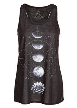 Schwarzes Damen Yoga Tank Top T-Shirt mit Lotus Blume und Mond Design – Gr. L von Pretty Attitude