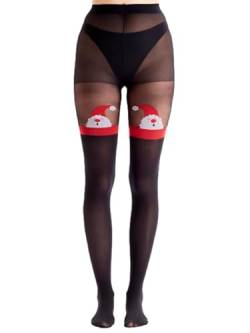 Pretty Polly Damen-Strumpfhose, Weihnachtsmann-Mock, halterlos, mit Boxer-Körper und Weihnachtsmann-Mock-Design, Schwarz (Black Mix), Einheitsgröße, Schwarz (Black Mix), Einheitsgr��e von Pretty Polly