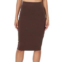 PrettyFashion Damen Midi Rock Stretch Figurbetont Business Bleistift Röcke (Dunkelbraun, L) von PrettyFashion