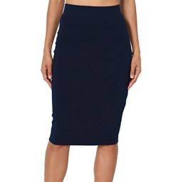 PrettyFashion Damen Midi Rock Stretch Figurbetont Business Bleistift Röcke (Marineblau, S) von PrettyFashion