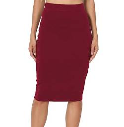 PrettyFashion Damen Midi Rock Stretch Figurbetont Business Bleistift Röcke (Wein, L) von PrettyFashion