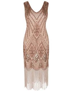 PrettyGuide Damen 1920er Gatsby Art Deco Pailletten Cocktail Charleston Kleid XL Rosé Gold von PrettyGuide