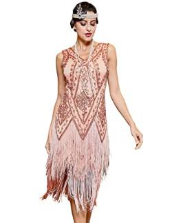 PrettyGuide Damen 1920s Flapper Kleid Vintage Swing Fransen Gatsby Roaring 20s Kleid - Beige - 38-40 von PrettyGuide