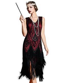 PrettyGuide Damen 1920s Flapper Kleid Vintage Swing Fransen Gatsby Roaring 20s Kleid - Rot - 50/52 DE von PrettyGuide